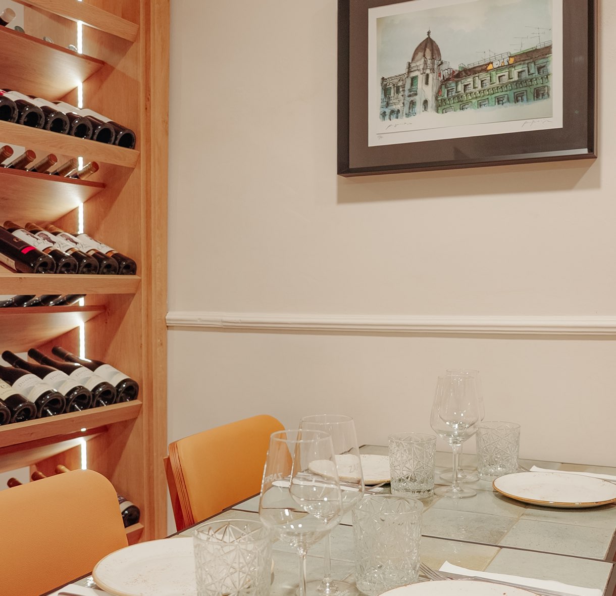 Wine cellar and set tables